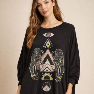 Lauren Moshi Limited Edition Leopard Eye Graphic Oversized Batwing Tunic Top S